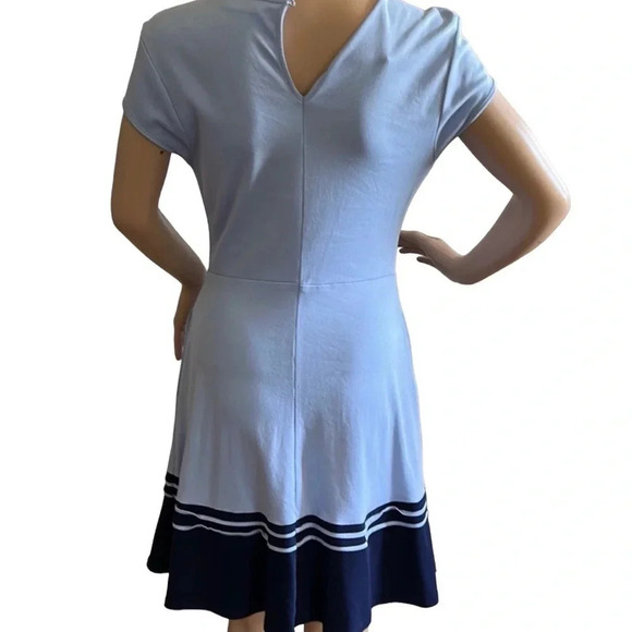 New York & COMPANY dress sz S,Blue striped color block cotton fit & flare  EC - Picture 2 of 11